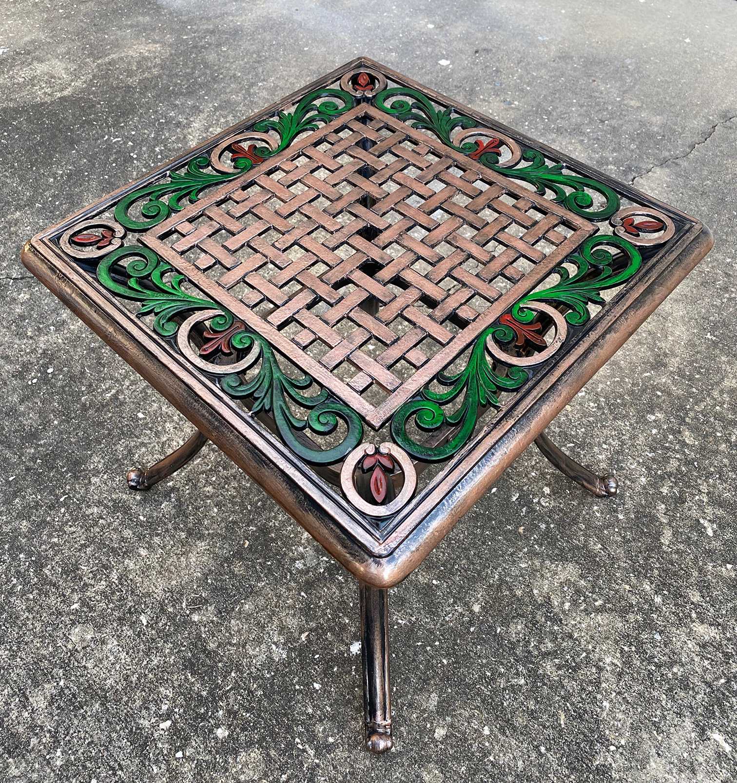 Aluminum table painted and restored into a work of art