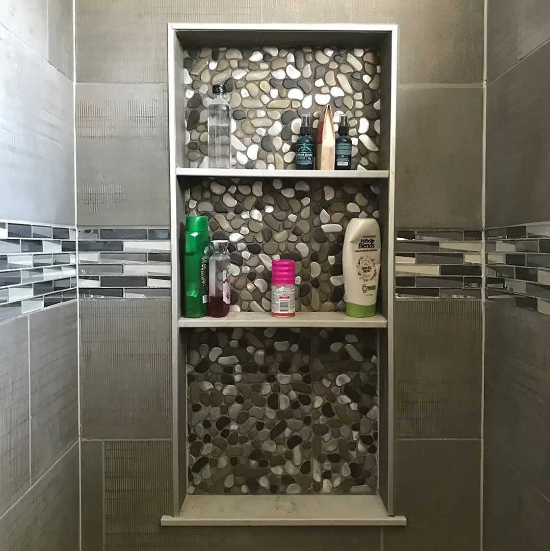 Beautiful gray slate shower tile
